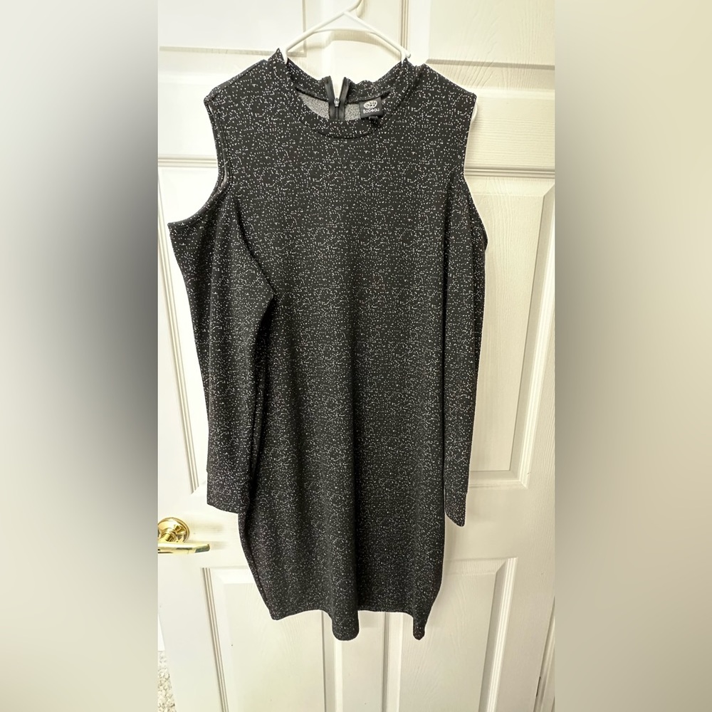 bobeau Black Sparkle Cold-Shoulder Sweater Dress - Picture 2 of 4